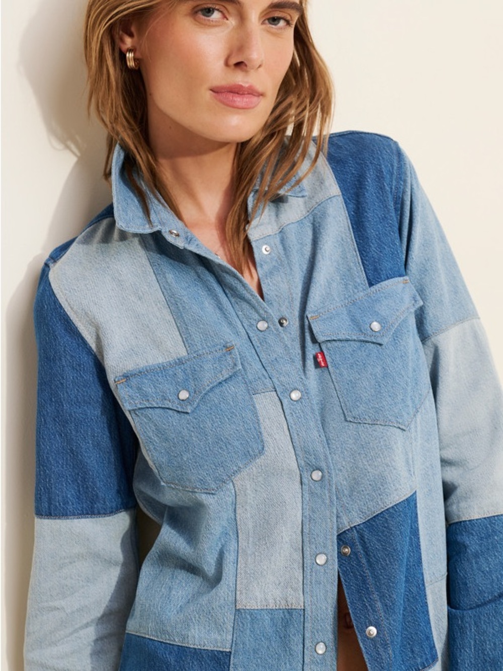 LEVI's Denim Patchwork Jacket Long Sleeve Shirt Jacket